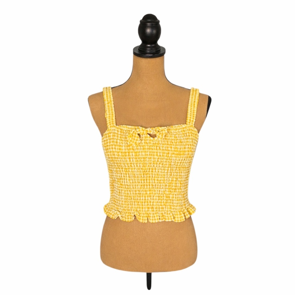 Sienna Sky Yellow Gingham Smocked Crop Top Womens Large Ruffle Hem Tank Western